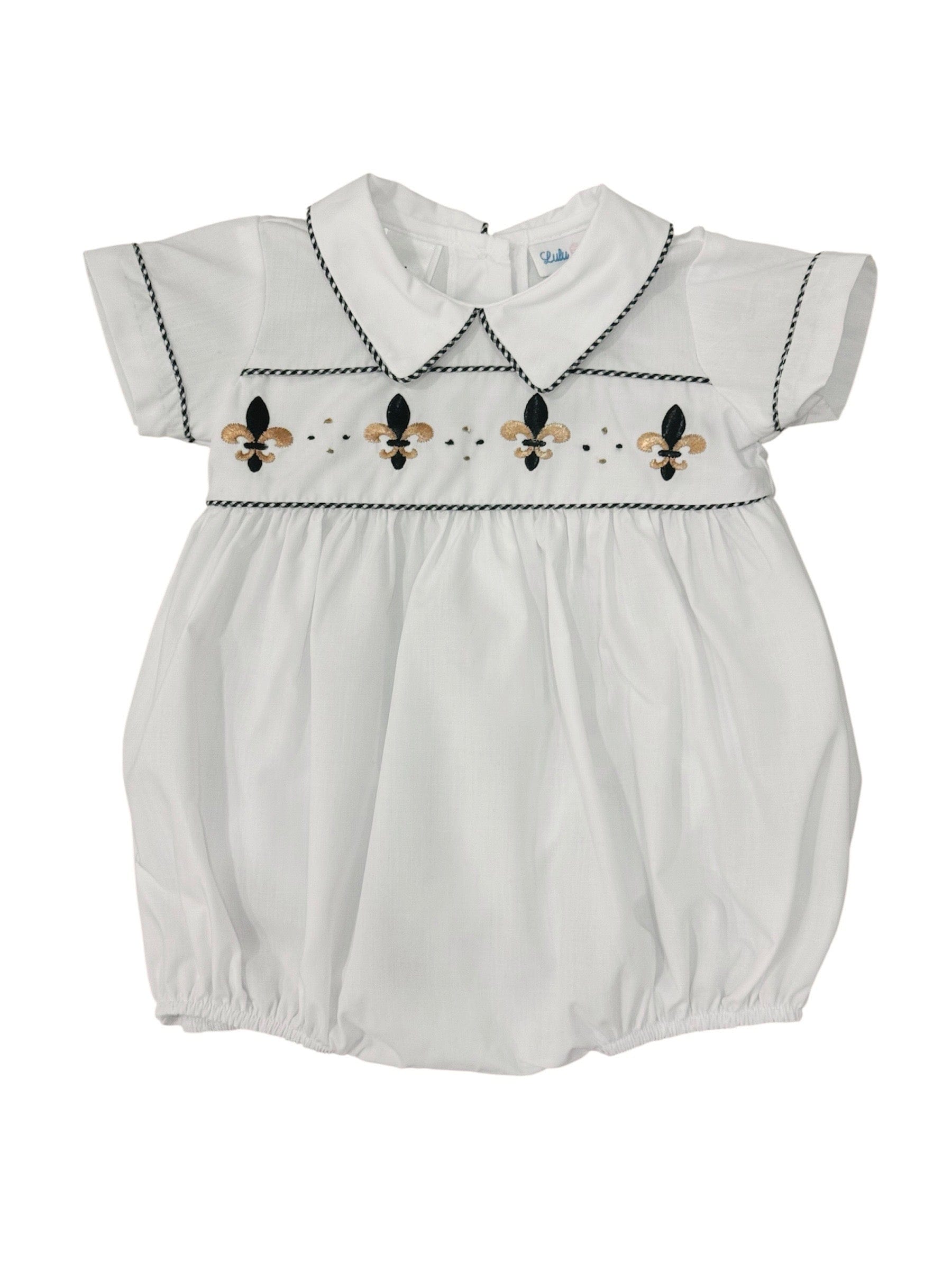 Lulu Bebe Noah Saints Fleur de Lis Embroidered Bubble - Little Miss Muffin Children & Home