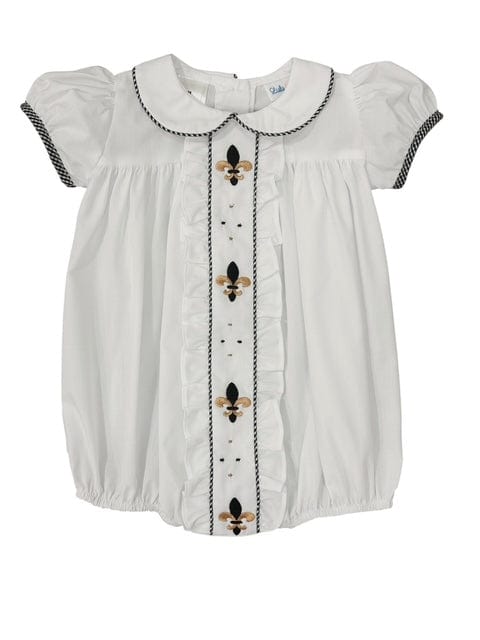 Lulu Bebe Milly Saints Fleur de Lis Embroidered Bubble - Little Miss Muffin Children & Home