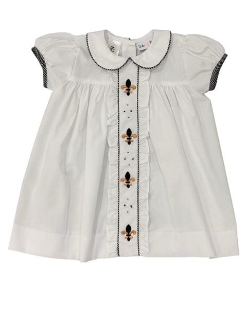 Lulu Bebe Molly Saints Fleur de Lis Embroidered Dress - Little Miss Muffin Children & Home