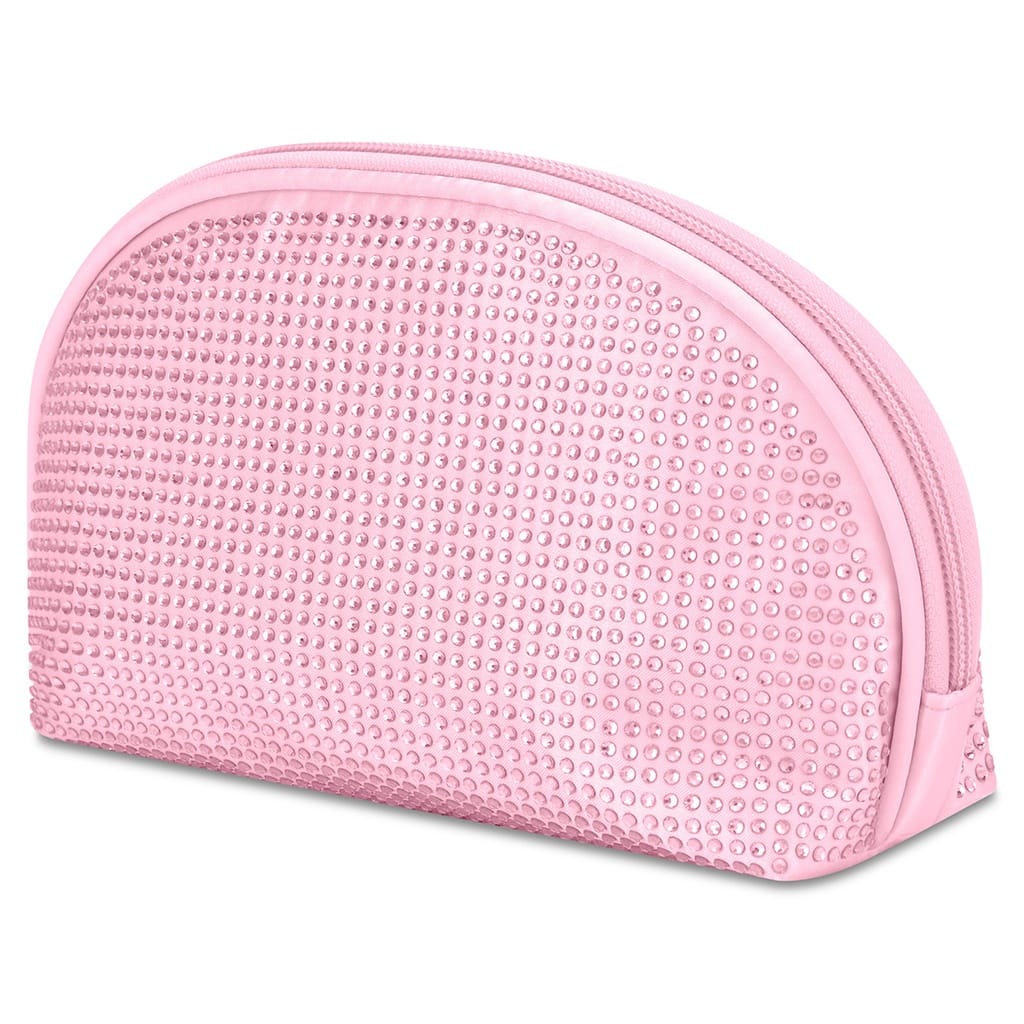 Pink Rhinestone Oval Cosmetic Bag