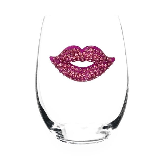 Pink Lips Jeweled Stemless Wine Glass