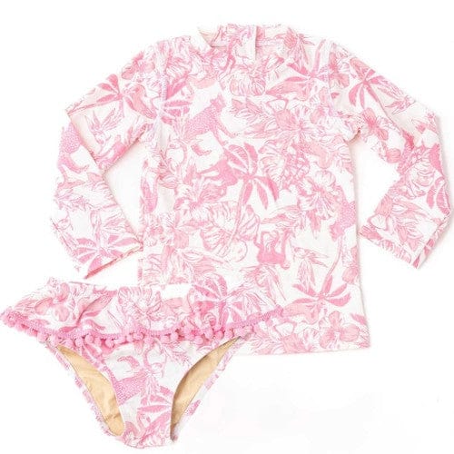 Pink Paradise Floral Rash Guard 2pc Set