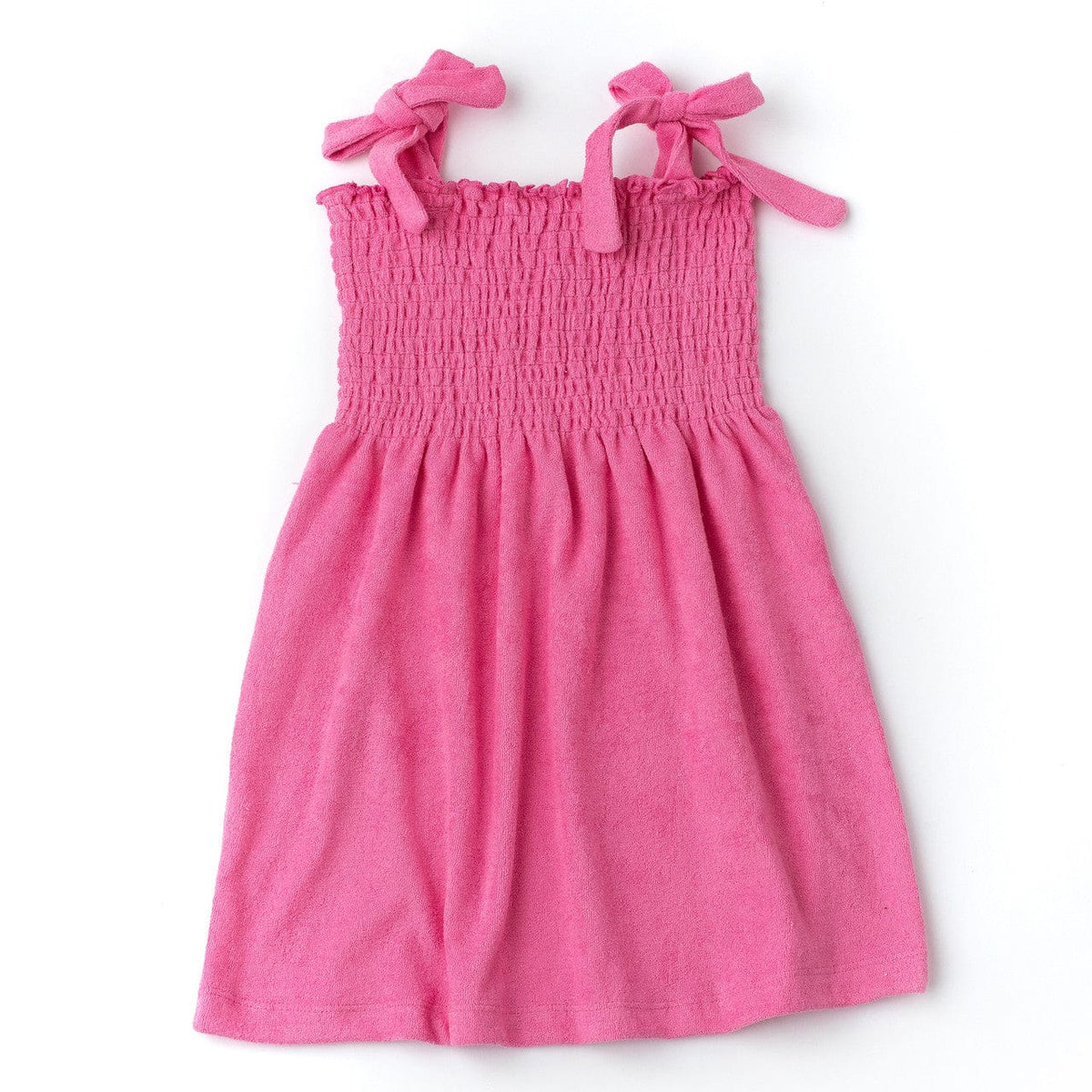 Pink smocked terry cloth cover up dress 