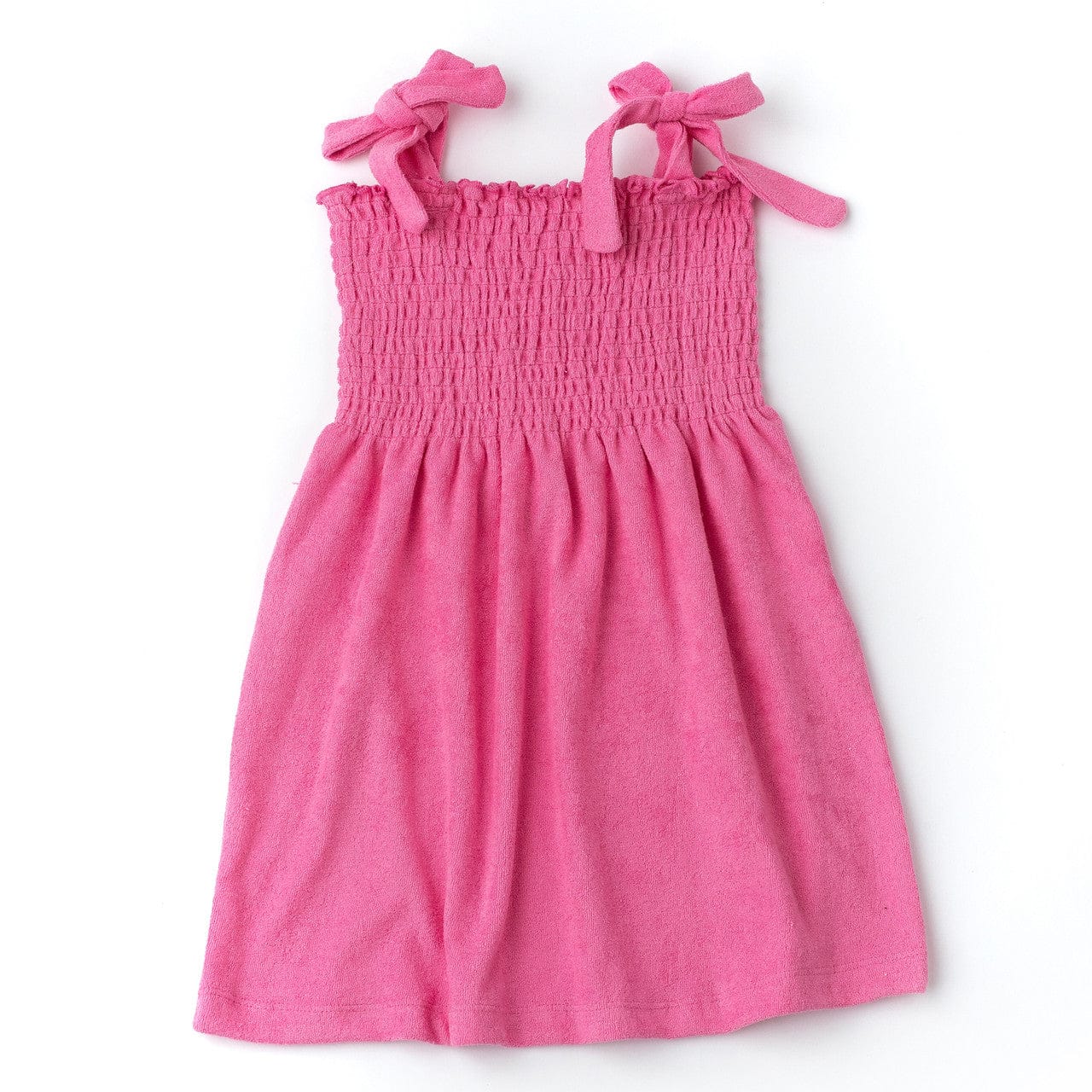Pink smocked terry cloth cover up dress 
