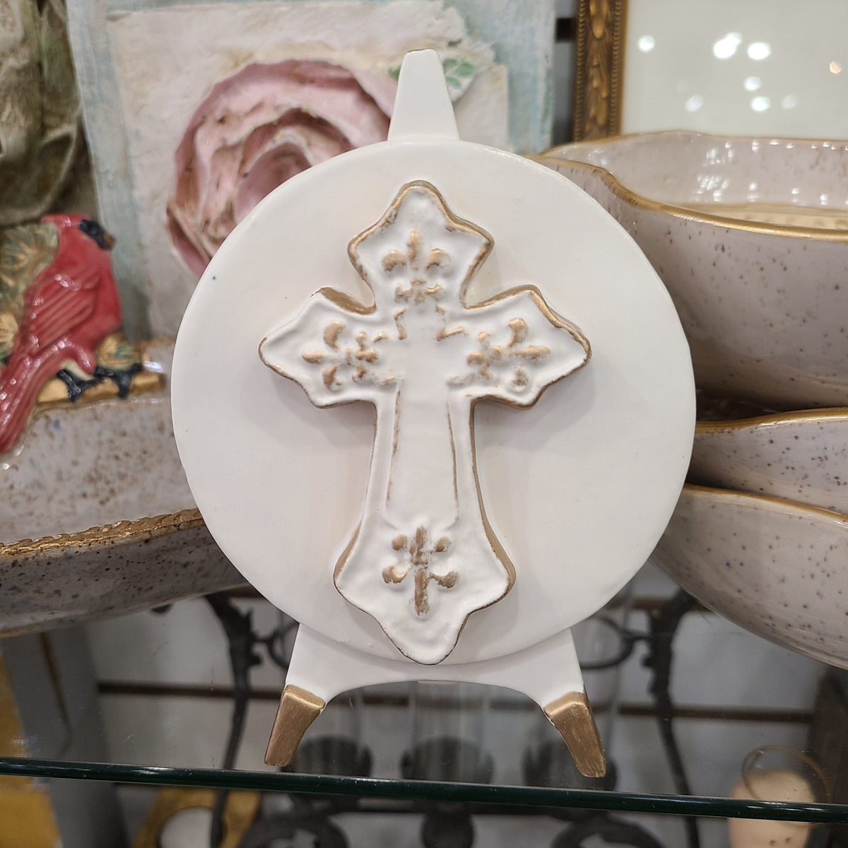 Pam Sack Pottery Pamela Sack Pottery Cross on Disc Easel - Little Miss Muffin Children & Home
