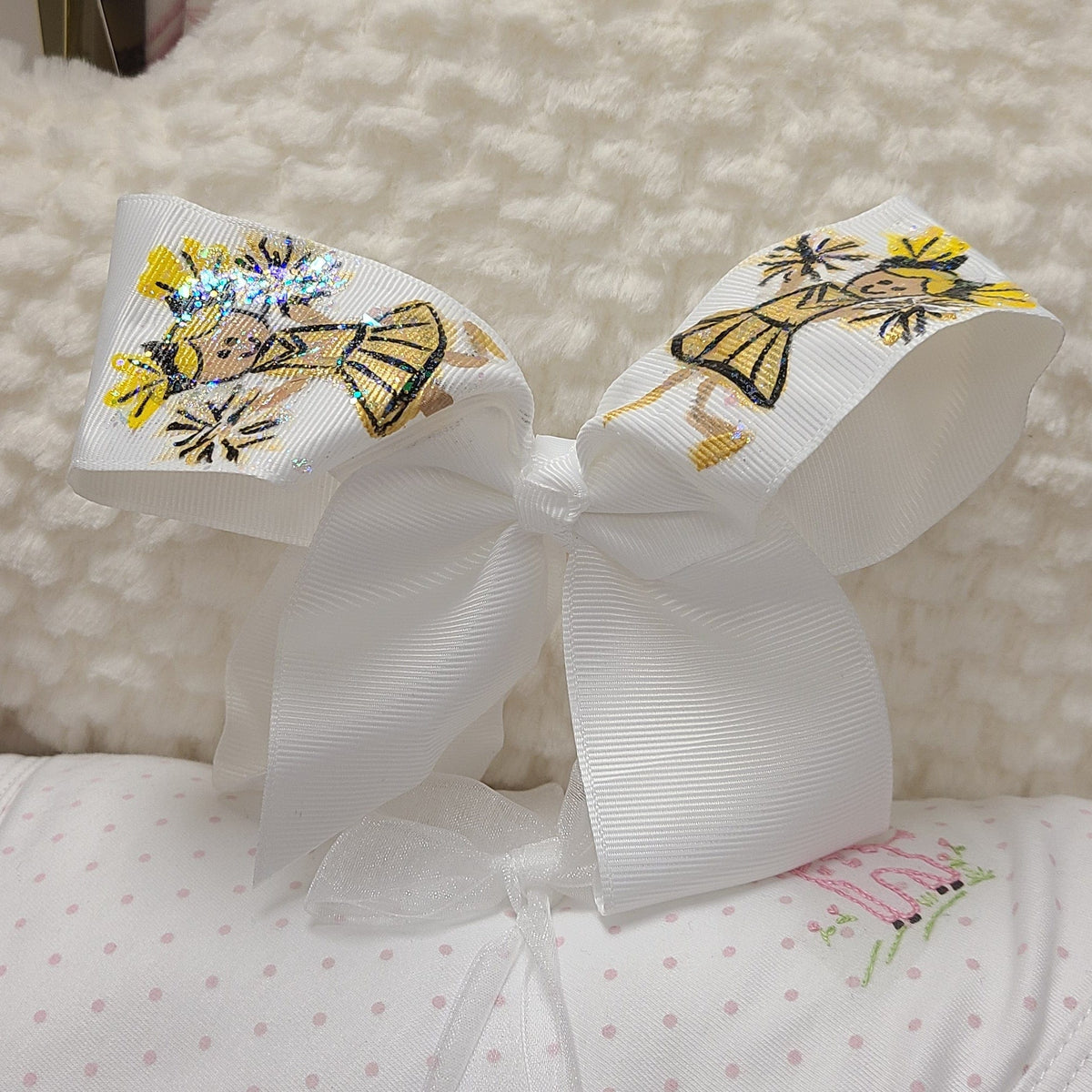 Heidi Davis Heidi Davis Saints Cheer Hand Painted Bow Double Glitter - Little Miss Muffin Children & Home