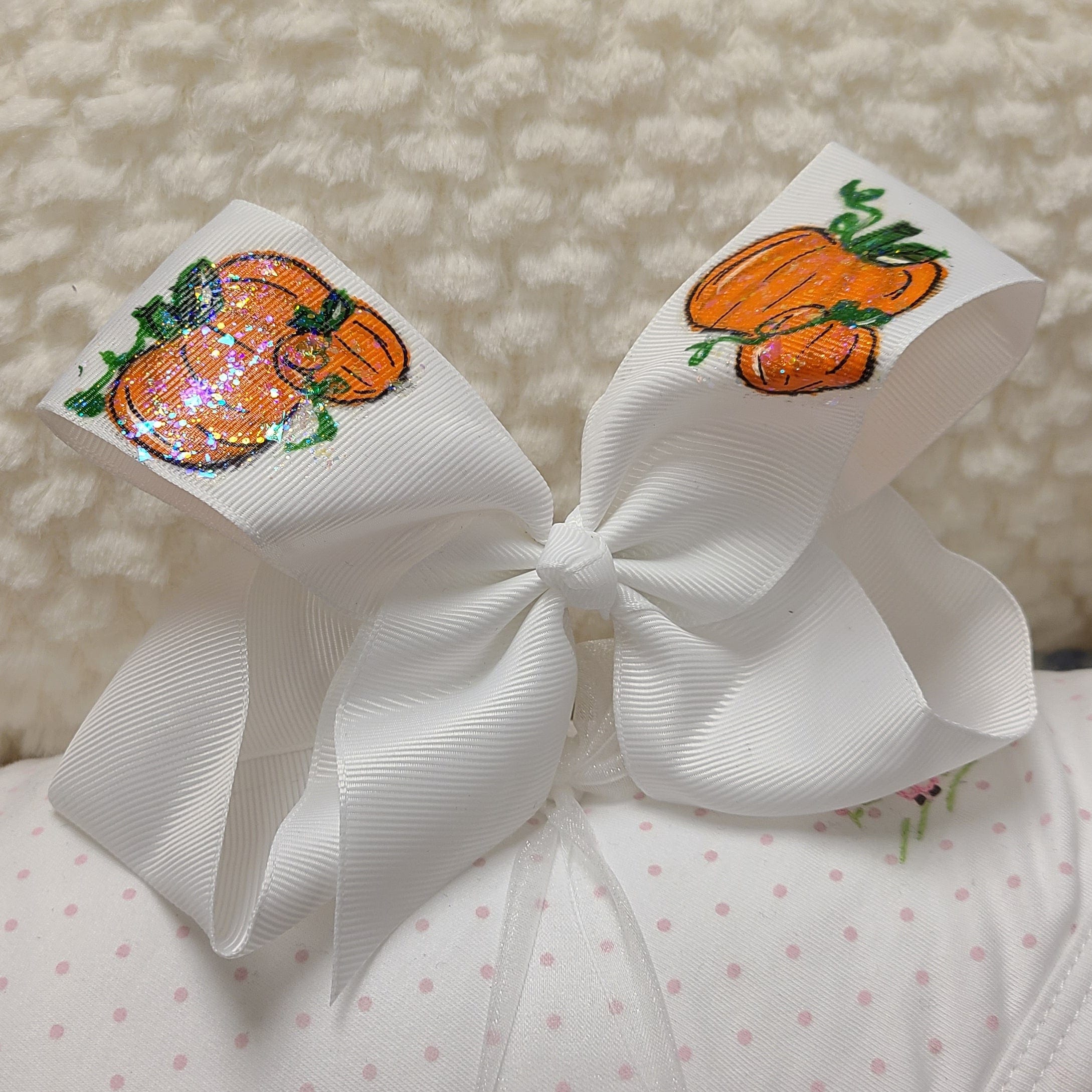 Heidi Davis Heidi Davis Pumpkins Hand Painted Bow Double Glitter - Little Miss Muffin Children & Home