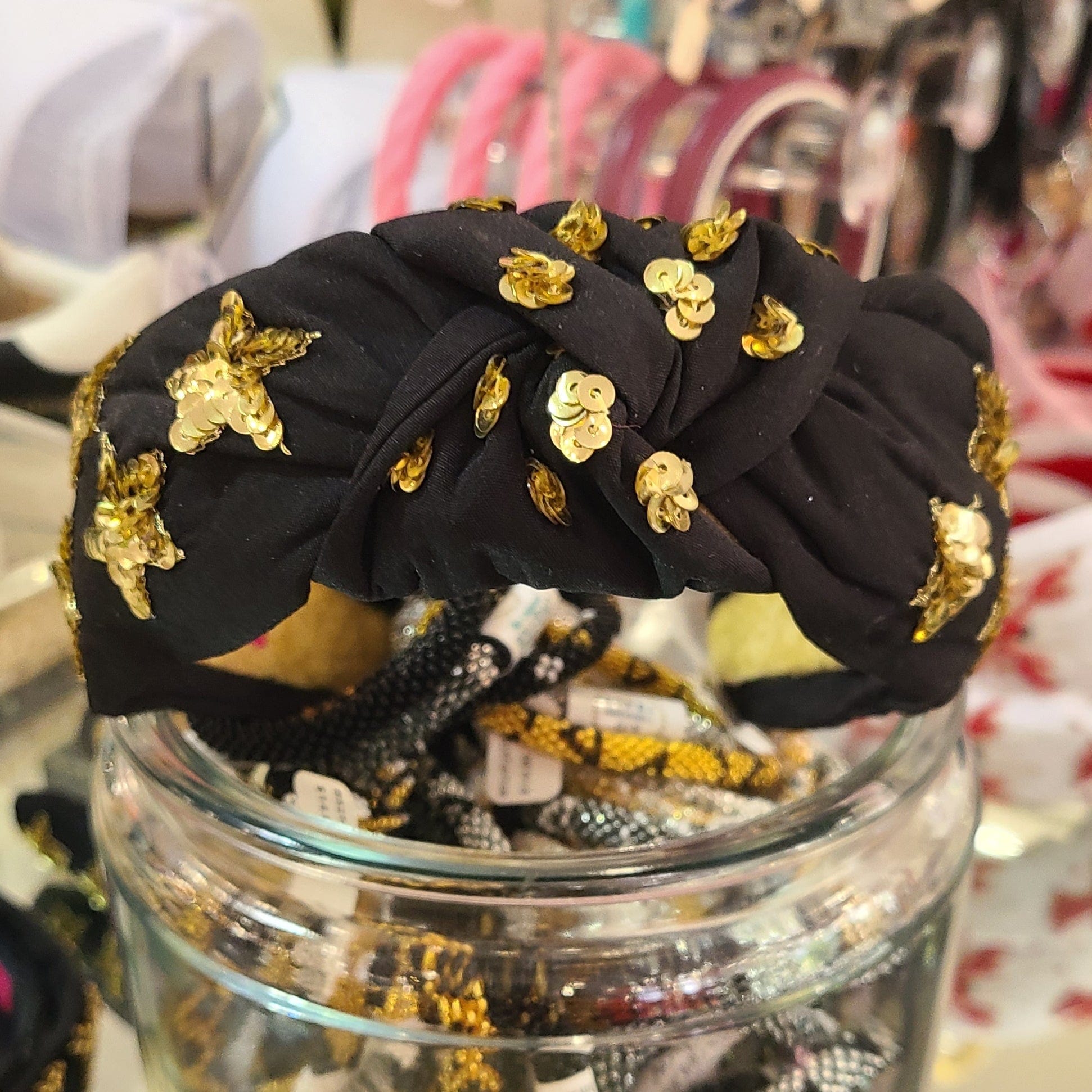 Golden Lily Golden Lily Black Knot Headband with Gold Sequin Star - Little Miss Muffin Children & Home