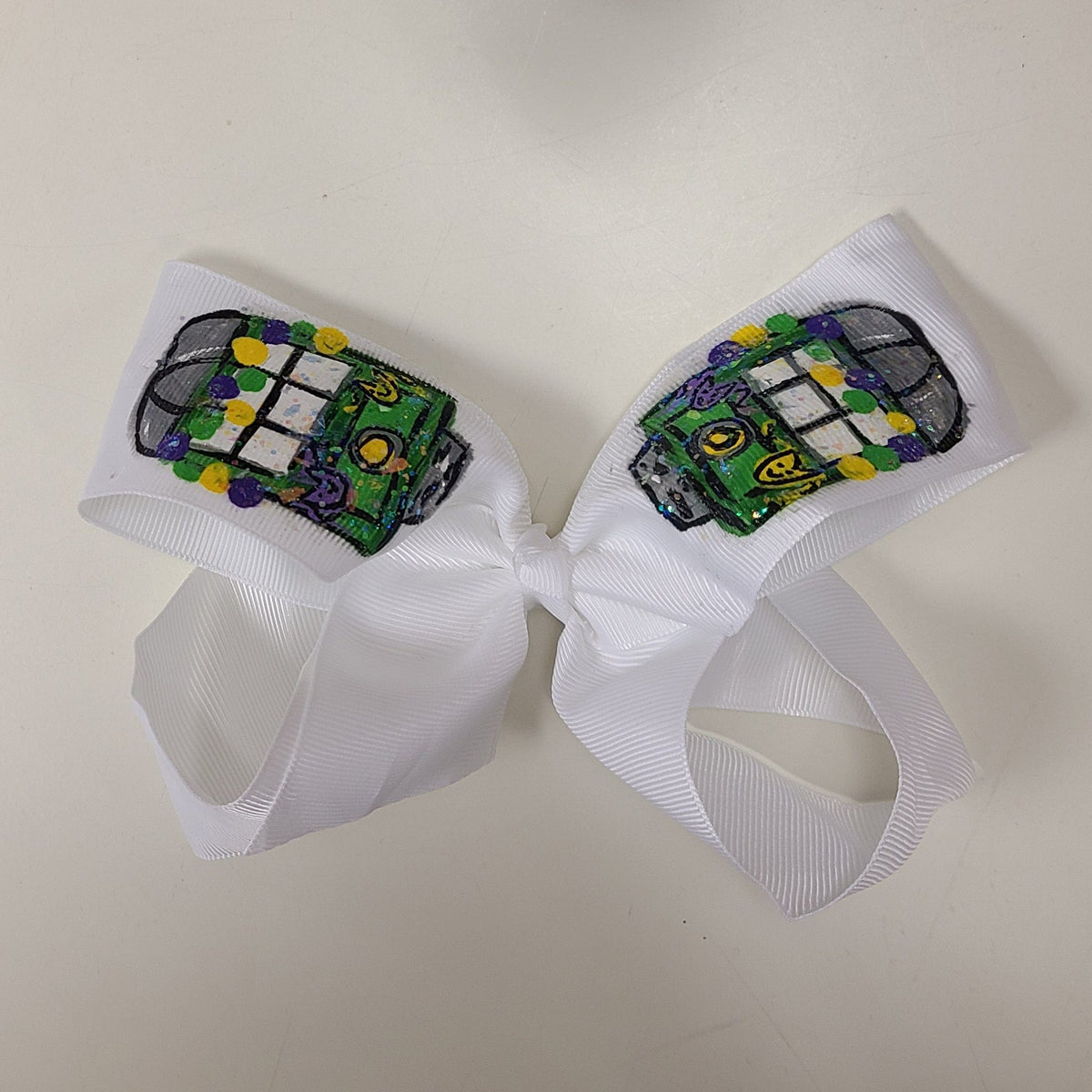 Heidi Davis Heidi Davis Hand Painted Glitter Mardi Gras Streetcar Bow - Little Miss Muffin Children & Home