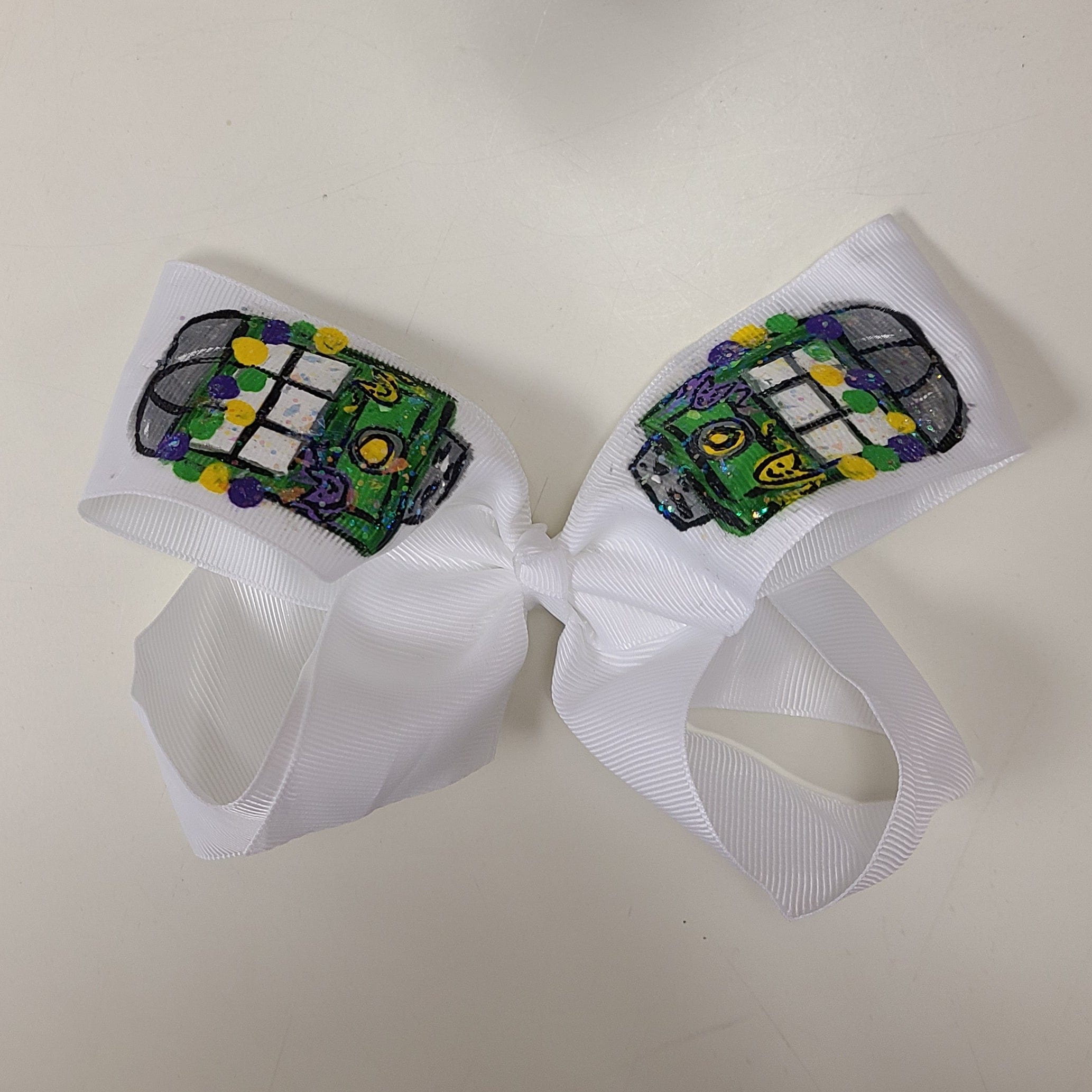 Heidi Davis Heidi Davis Hand Painted Glitter Mardi Gras Streetcar Bow - Little Miss Muffin Children & Home