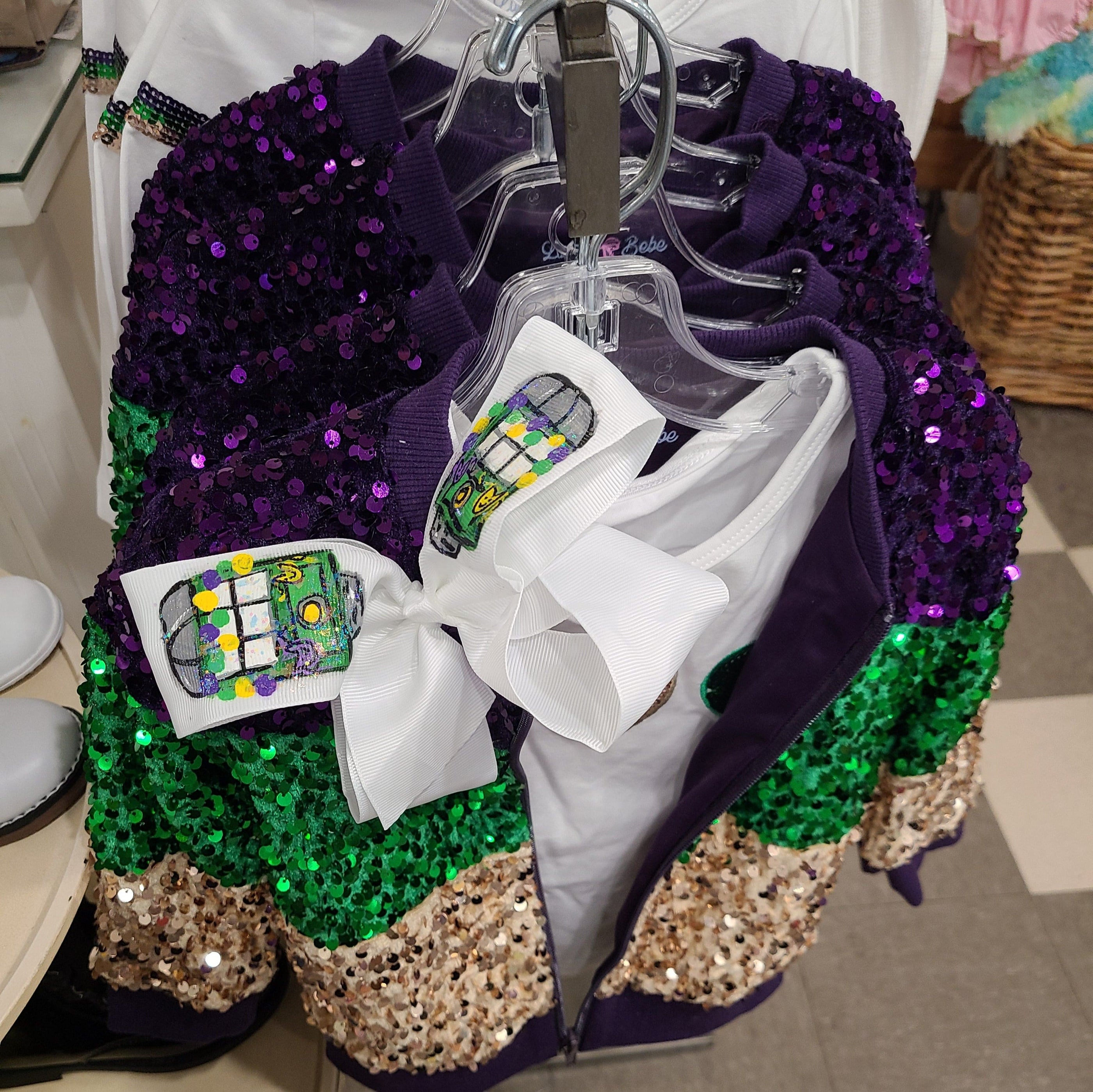 Heidi Davis Heidi Davis Hand Painted Glitter Mardi Gras Streetcar Bow - Little Miss Muffin Children & Home