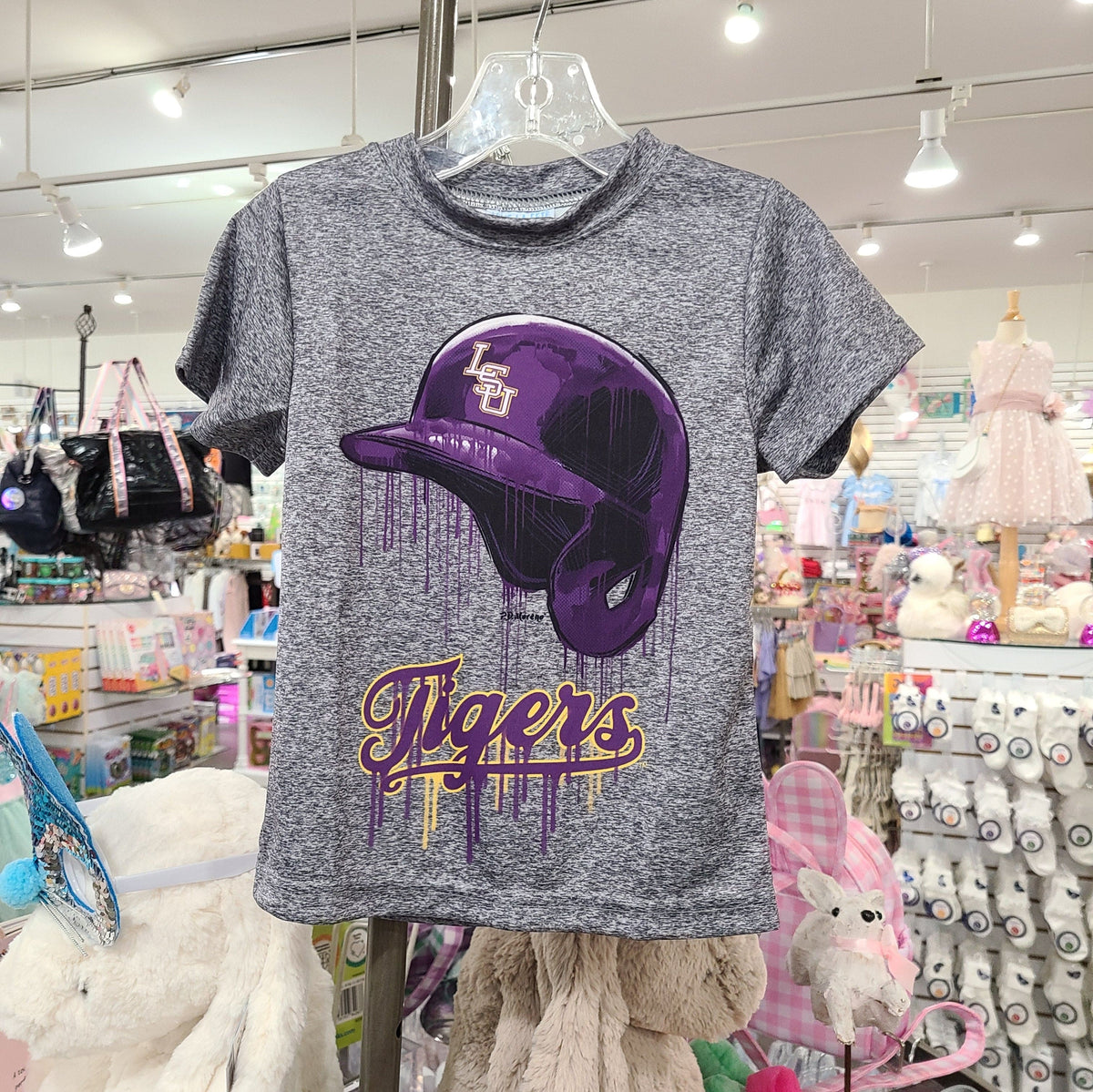 Vive La Fete Vive La Fete LSU Tigers Original Dripping Baseball Helmet T-Shirt - Little Miss Muffin Children & Home