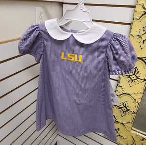 Vive La Fete Vive La Fete LSU Tigers Embroidered Purple Gingham Short Sleeve A Line Dress - Little Miss Muffin Children & Home