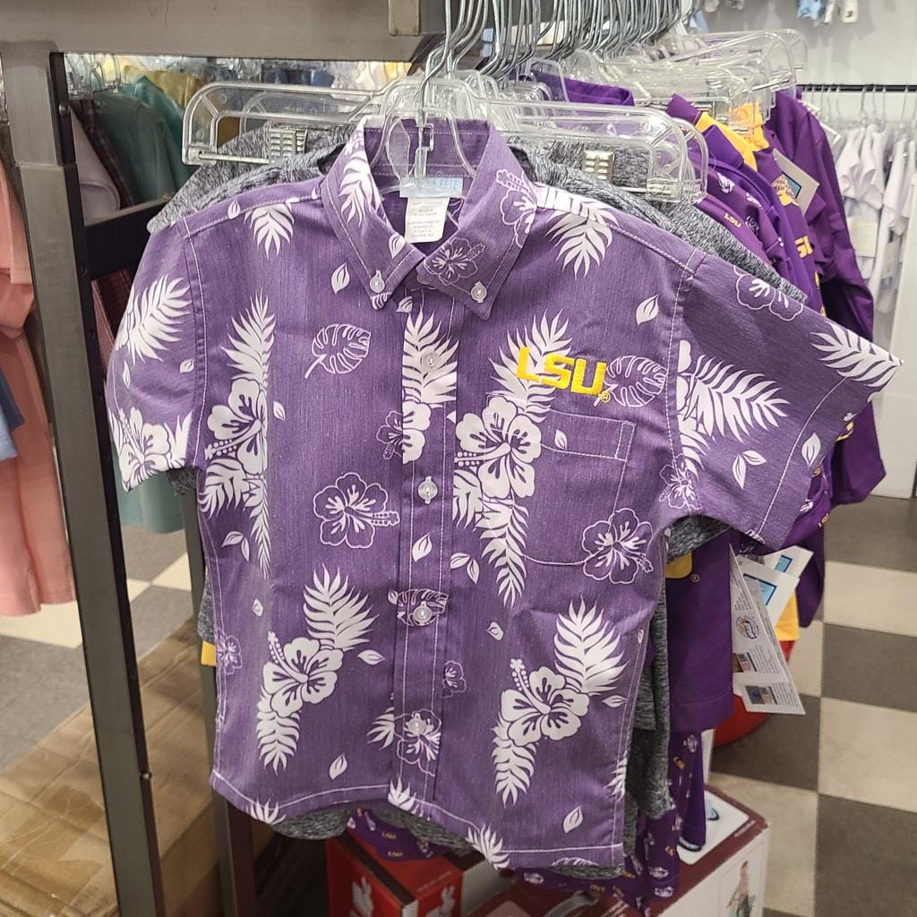 Vive La Fete Vive La Fete LSU Tigers Purple Hawaiian Short Sleeve Button Down Shirt - Little Miss Muffin Children & Home