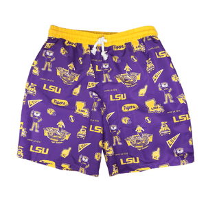 Vive La Fete Vive La Fete LSU Tigers Repeat Print Hand Sketched Boys Purple Swimtrunks - Little Miss Muffin Children & Home