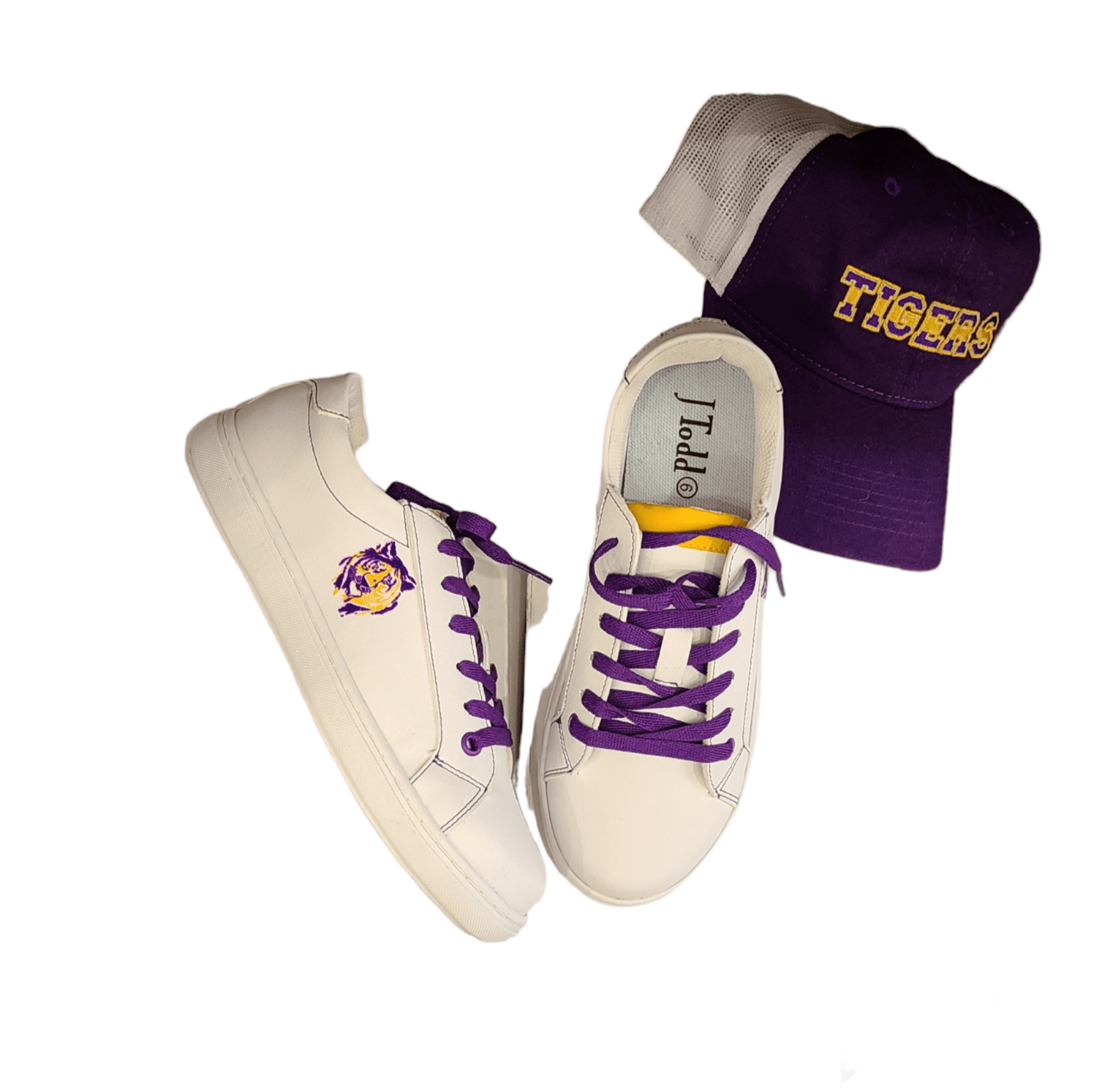 Brewer Enterprises Ladies Purple & Gold Tiger Sneakers - Little Miss Muffin Children & Home