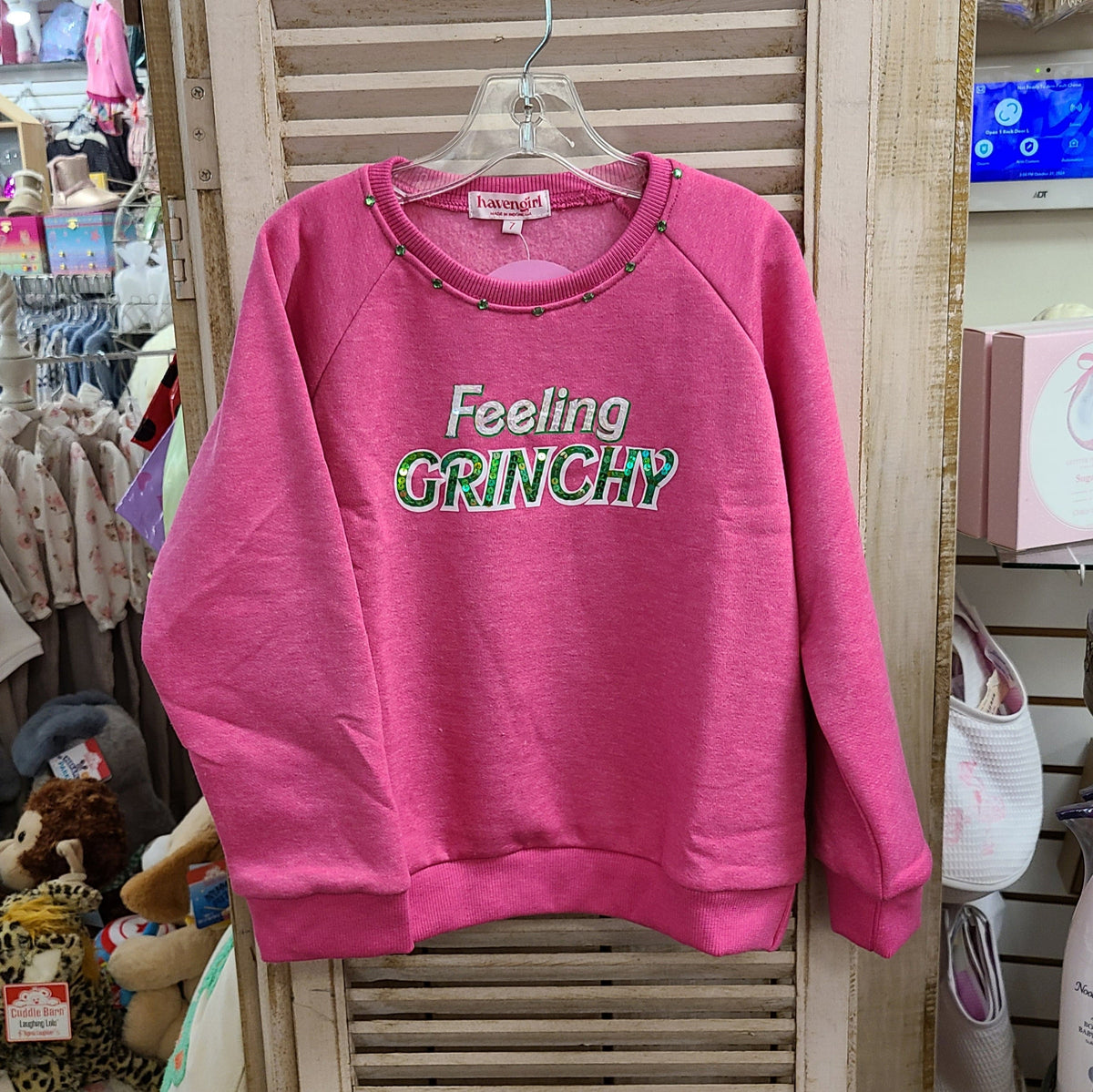 Joyous and Free Joyous and Free Feeling Grinchy Sweatshirt in Magenta - Little Miss Muffin Children & Home