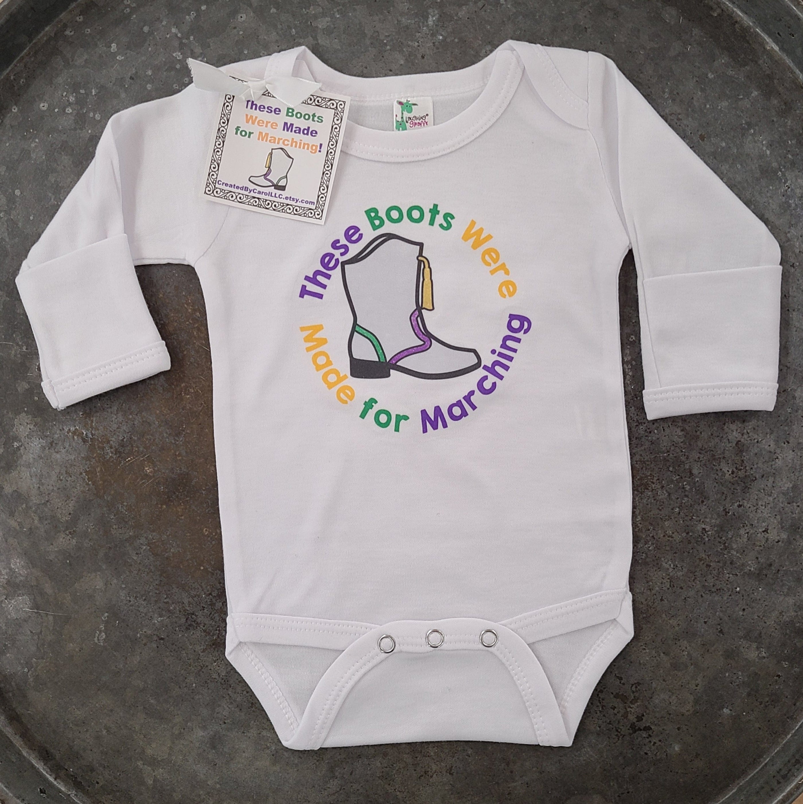 Created by Carol LLC Created by Carol These Boots Were Made for Marching Long Sleeve Onesie - Little Miss Muffin Children & Home