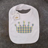 Created by Carol Mardi Gras Plaid Crown Knit Bibs