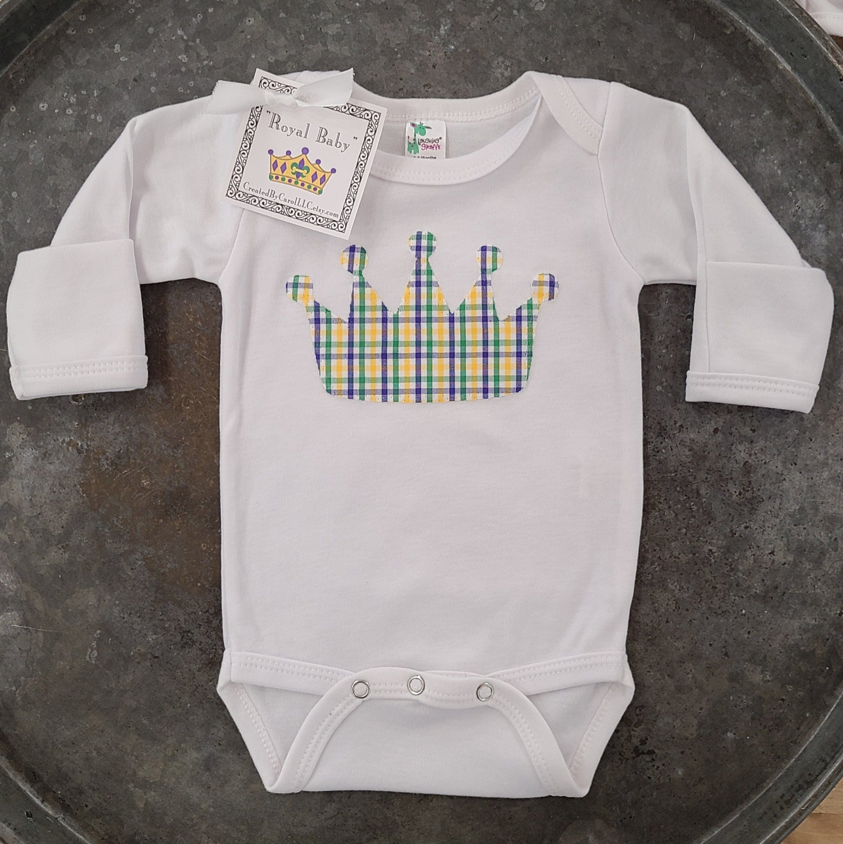 Created by Carol LLC Created by Carol Mardi Gras Plaid Crown Long Sleeve Onesie - Little Miss Muffin Children & Home