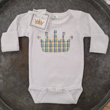 Created by Carol Mardi Gras Plaid Crown Long Sleeve Onesie