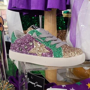 Torn and Trendy Mardi Gras Glitter Star Kid's Sneakers