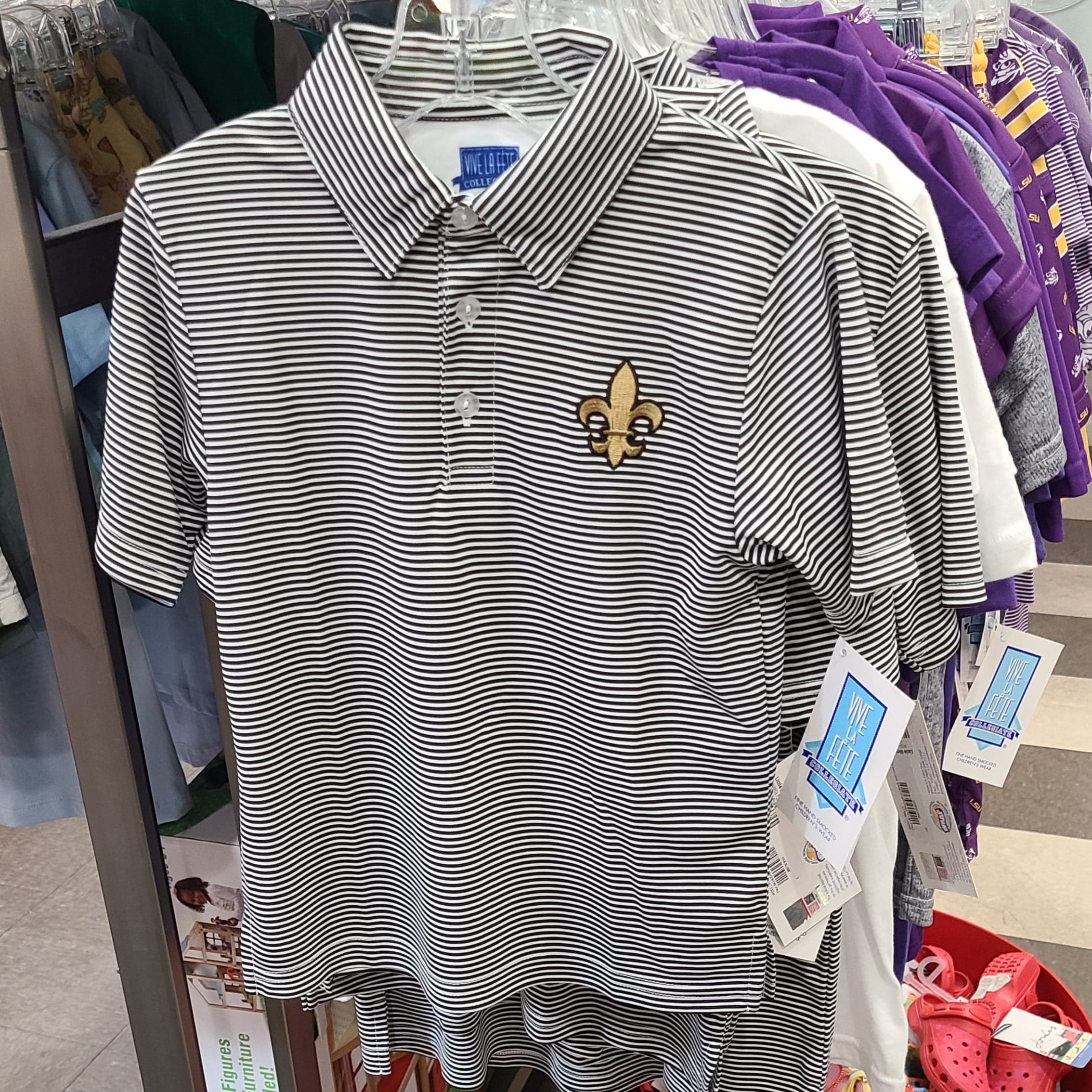 Vive La Fete Striped Polo Fleur de Lis Embroidered Black - Little Miss Muffin Children & Home