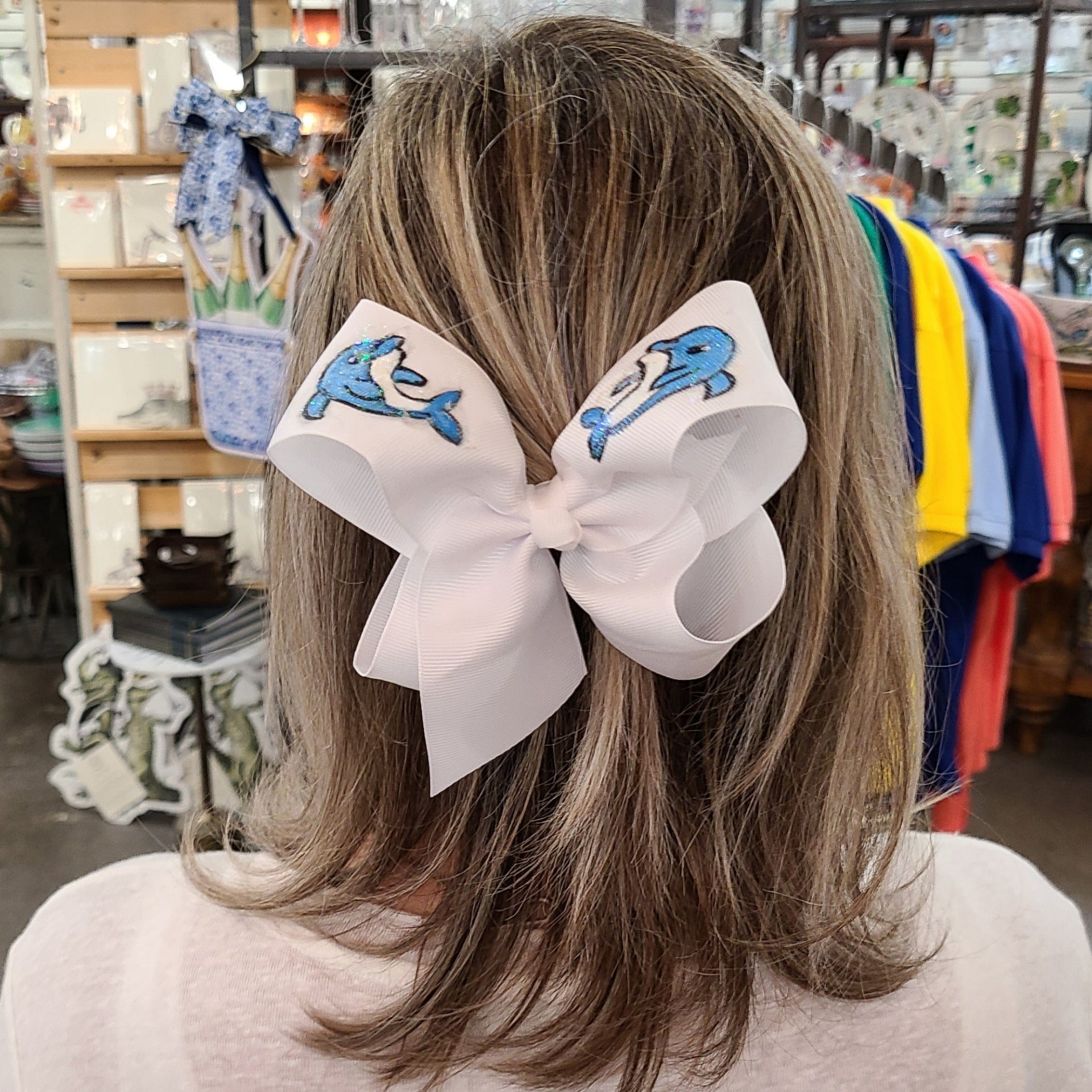 Heidi Davis Bows Dolphins Hand Painted Bow Double Glitter - Little Miss Muffin Children & Home