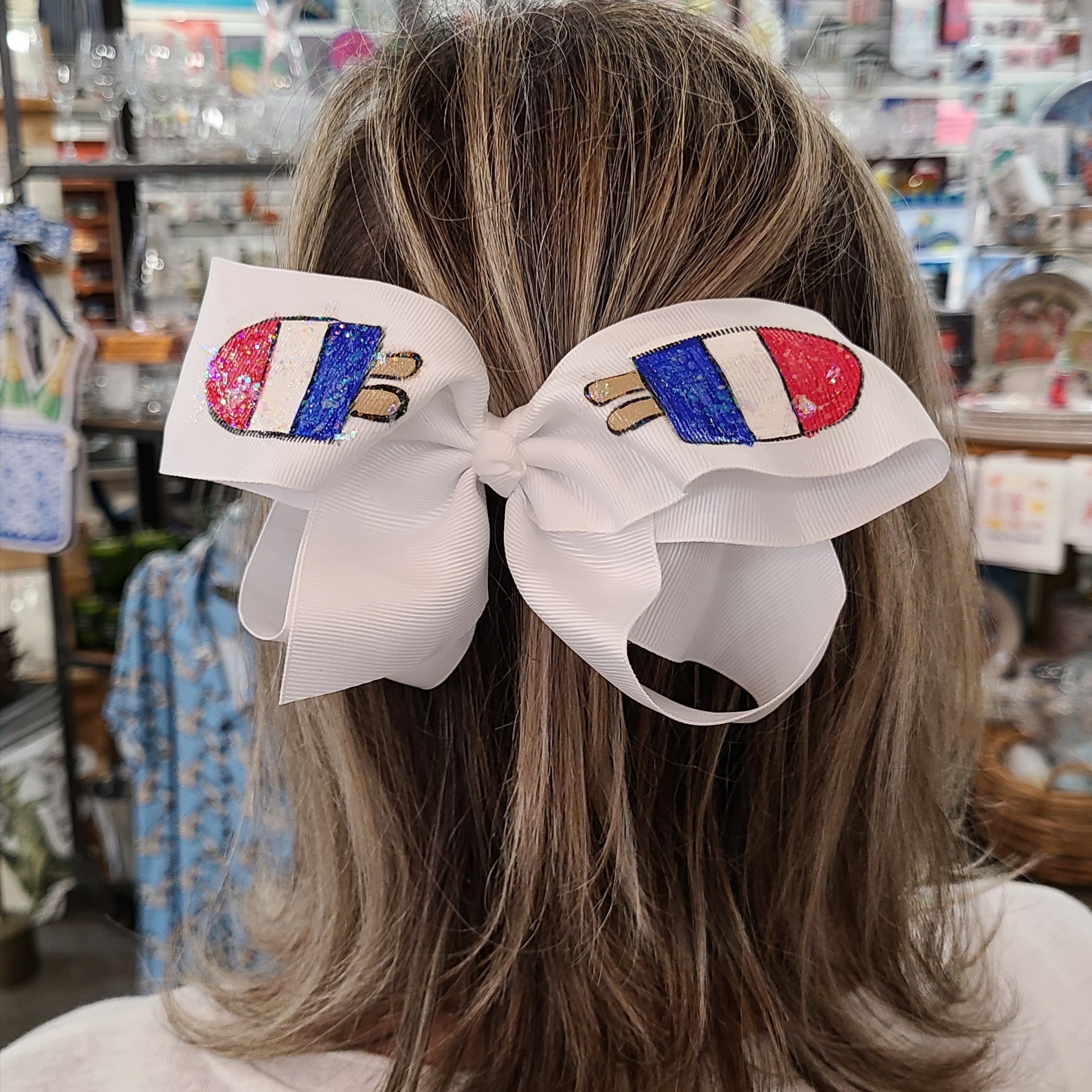 USA Popsicle Hand Painted Bow Double Glitter