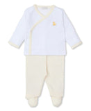 Kissy Kissy Footed Pant Set with Hand Embroidered Premier Duckling, White/Yellow