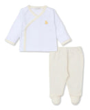 Kissy Kissy Footed Pant Set with Hand Embroidered Premier Duckling, White/Yellow