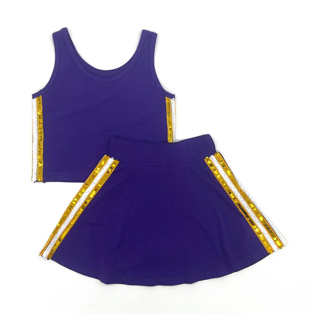 Purple & Gold Sequin Side Skirt Set