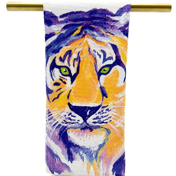 Purple & Gold Tiger Tea Towel