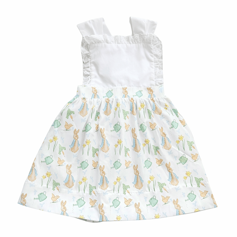 Rabbit Garden Print Girl Dress White / 4T