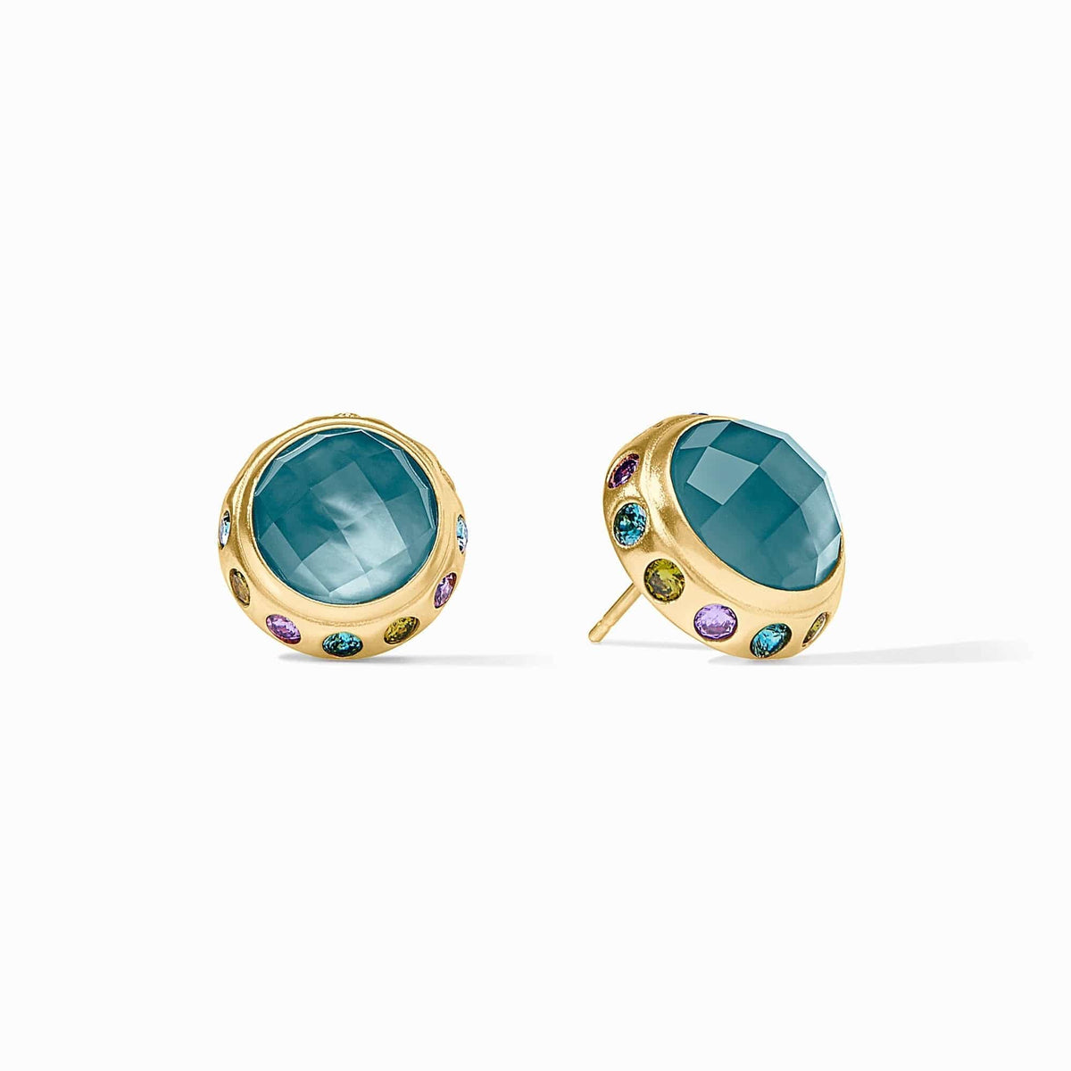 Gold earrings with blue gemstones