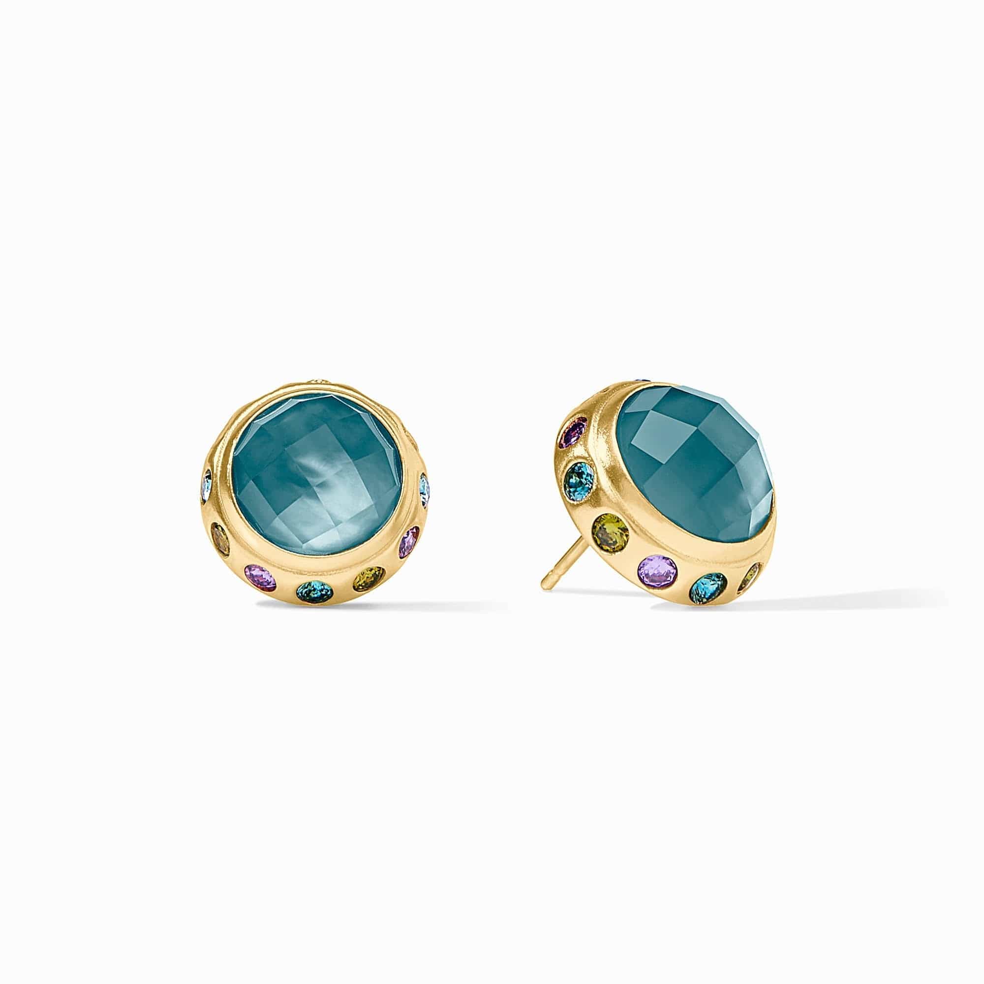 Gold earrings with blue gemstones