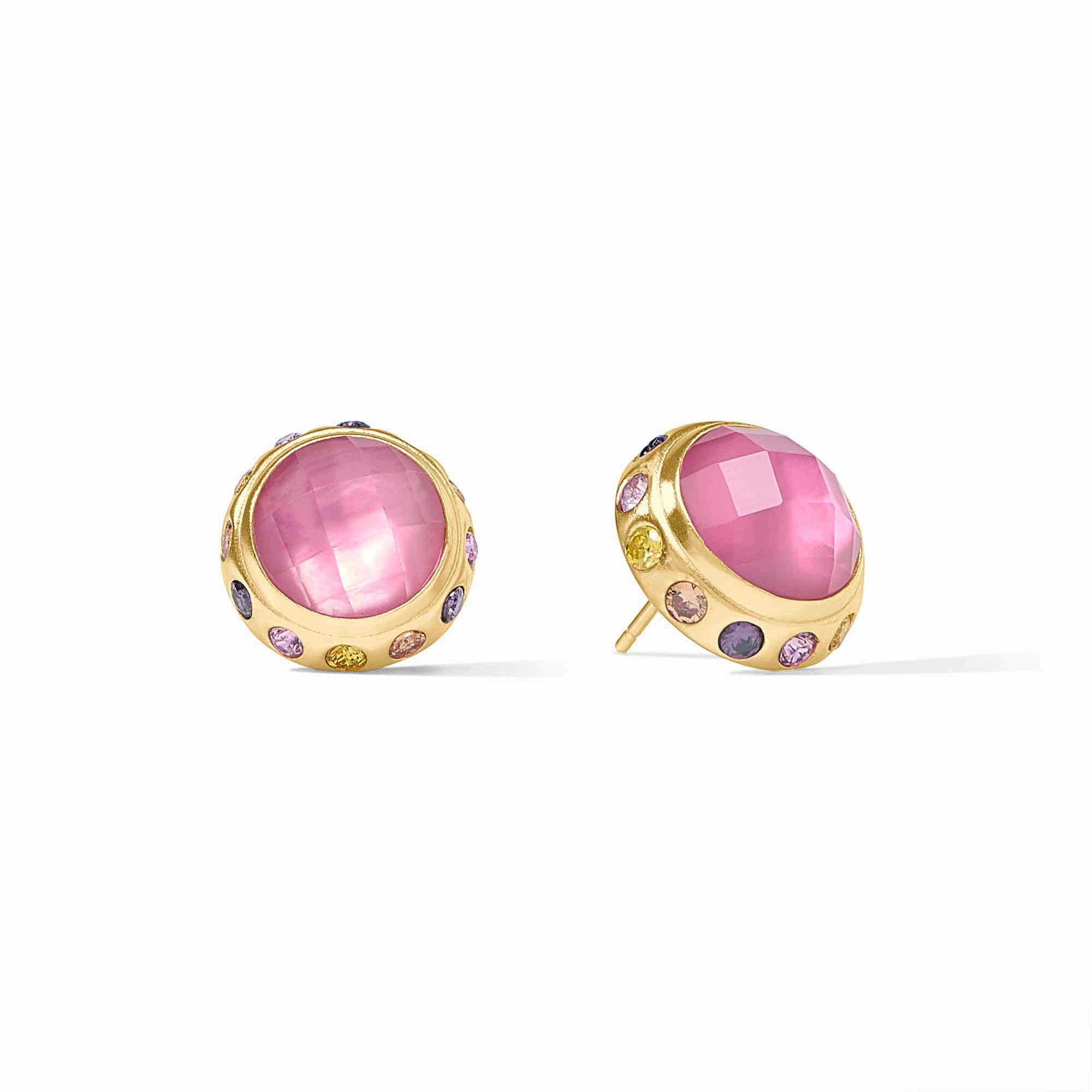 Rainbow Stud Earrings with Iridescent Tourmaline Pink Stones