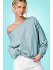Raw Edge Roll Boat Neck Relaxed Sweatshirt