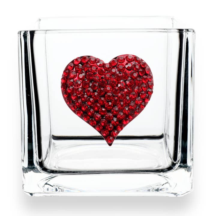 Red Heart Jeweled 4x4 Candle Holder Vase