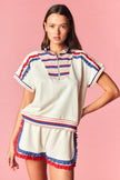 Retro Stripe Lace Trim Lounge Set