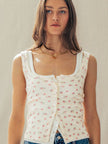 Ribbed Cotton Button-Front Picot Trimmed Tank