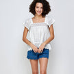 Rosario Scalloped Lace Trim Square Neck Top in Off White