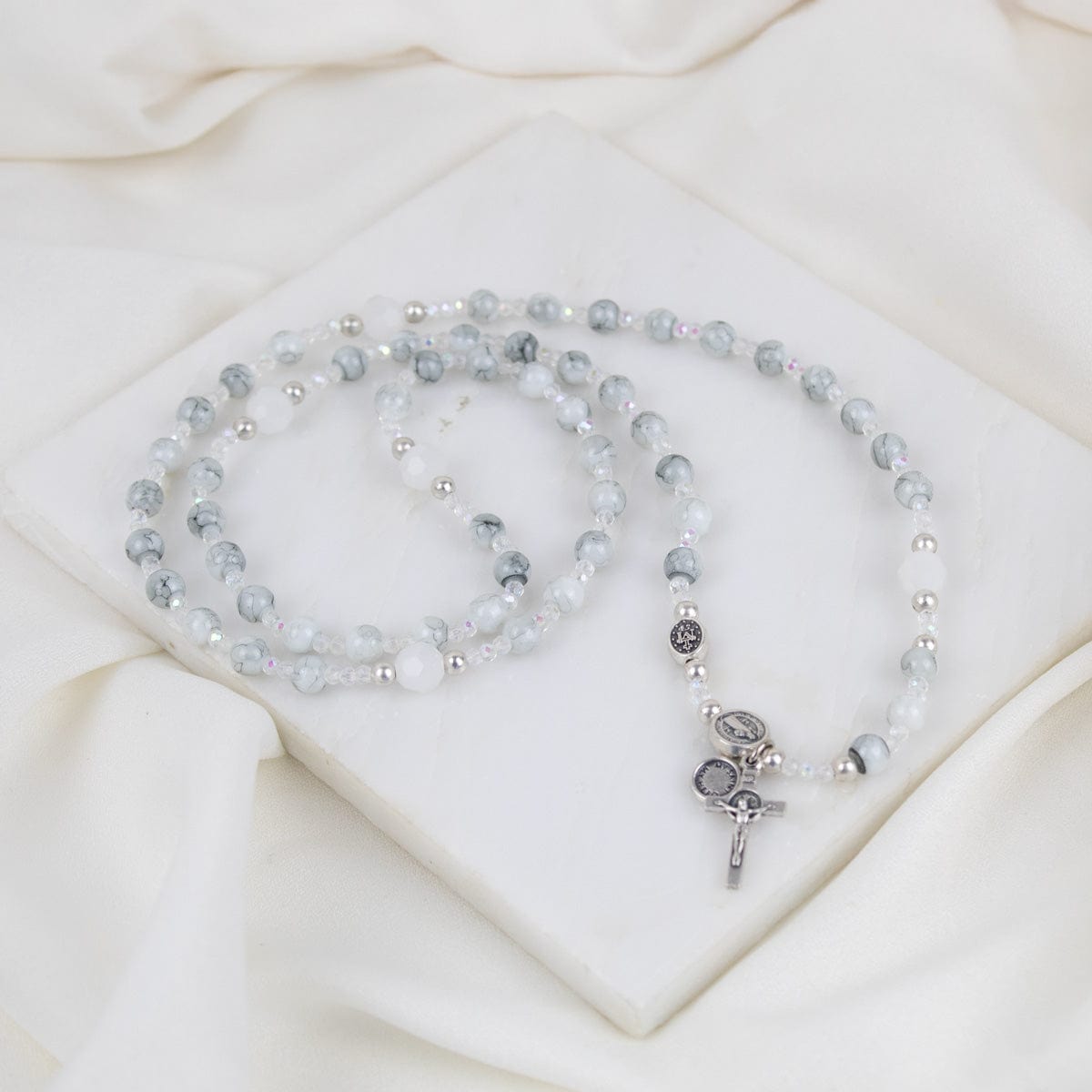My Saint My Hero Miracles Rosary Wrap Bracelet - Grey/Crystal/Pearl - Little Miss Muffin Children & Home