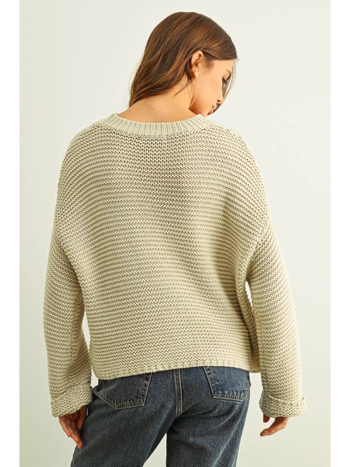 Round Neck Knit Sweater in French Oak