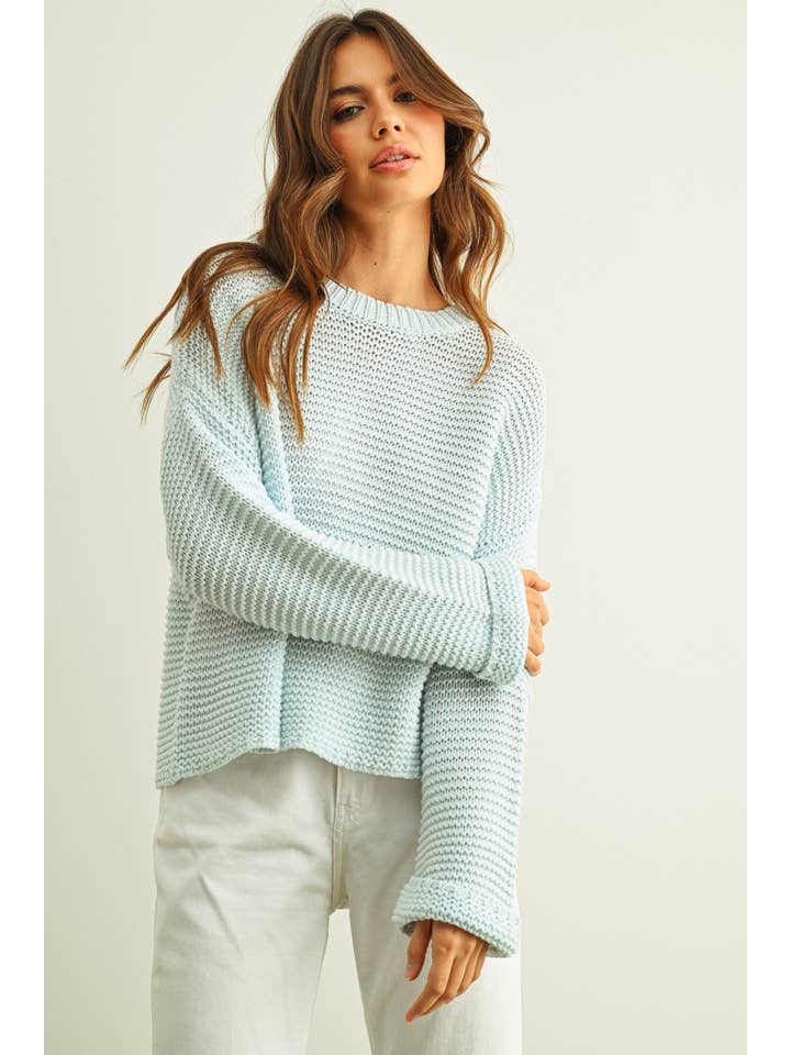 Round Neck Knit Sweater in Powder Blue