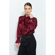 satin wine ruffle button down for holiday