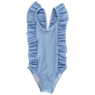 Ruffled Spandex Swimsuit in Blue Seersucker/
\
