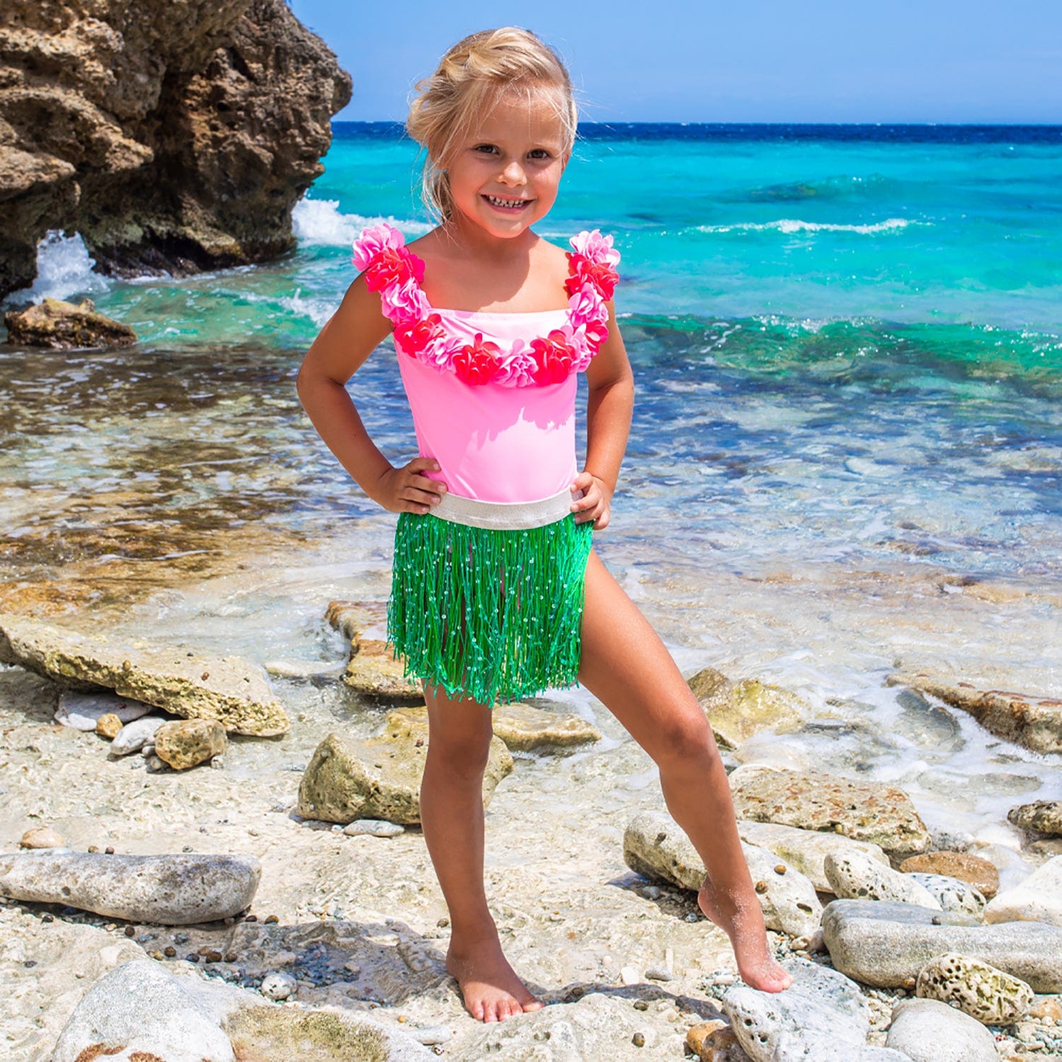 Shade Critters Shade Critters Light Pink Girls Hula Girl Lei One Piece & Fringe Skirt Swim Set - Little Miss Muffin Children & Home
