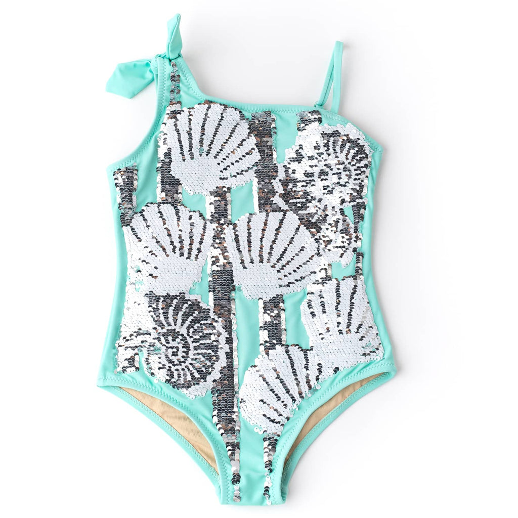 Shade Critters Girls One Piece Swimsuit - One Shoulder - Pink Crinkle