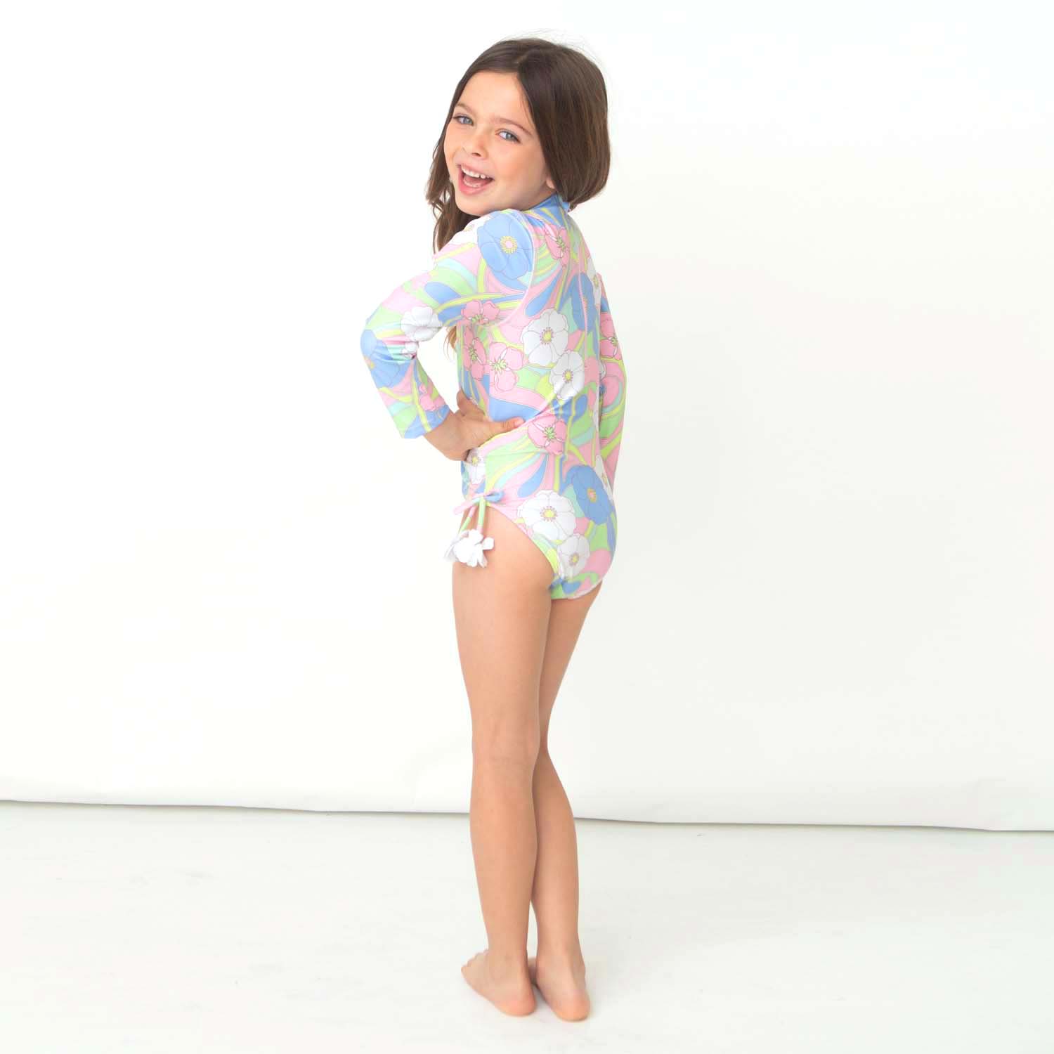 Shade Critters Shade Critters Groovy Daisy Swirl Girls One Piece Long Sleeve Swimsuit - Little Miss Muffin Children & Home